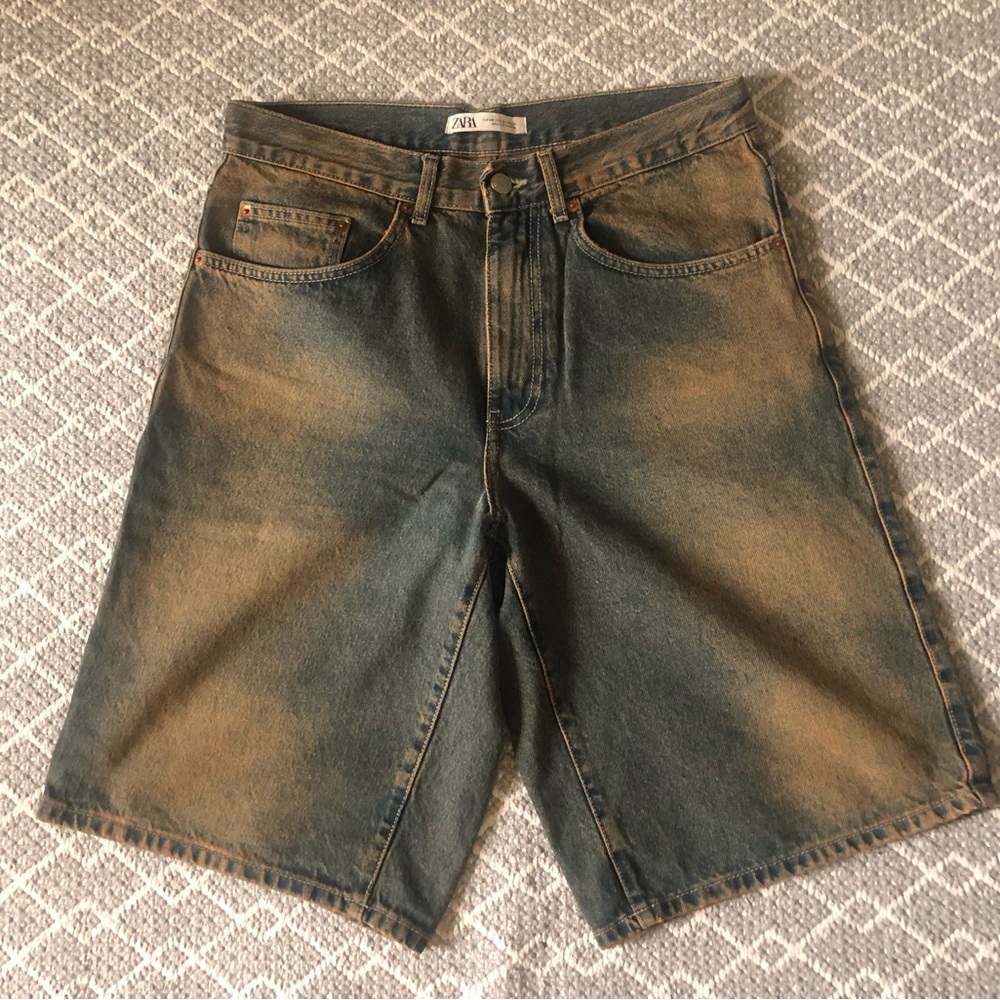 Zara Men’s Washed Blue -Brown Denim Shorts